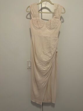 Self-Portrait Cream Ruched Midi Dress with Structured Bust